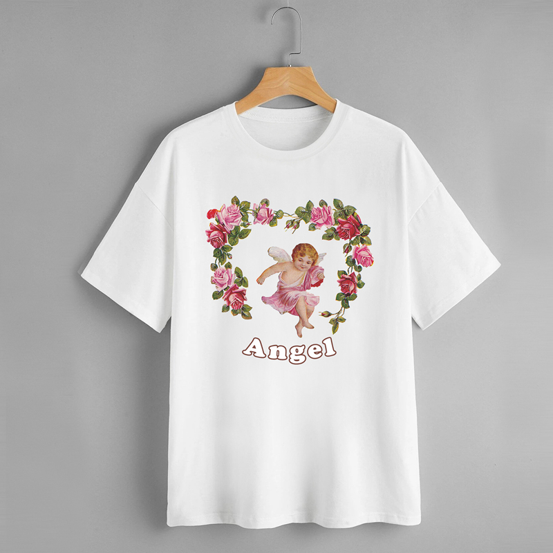 

Letter Angel & Floral Graphic Tee, White