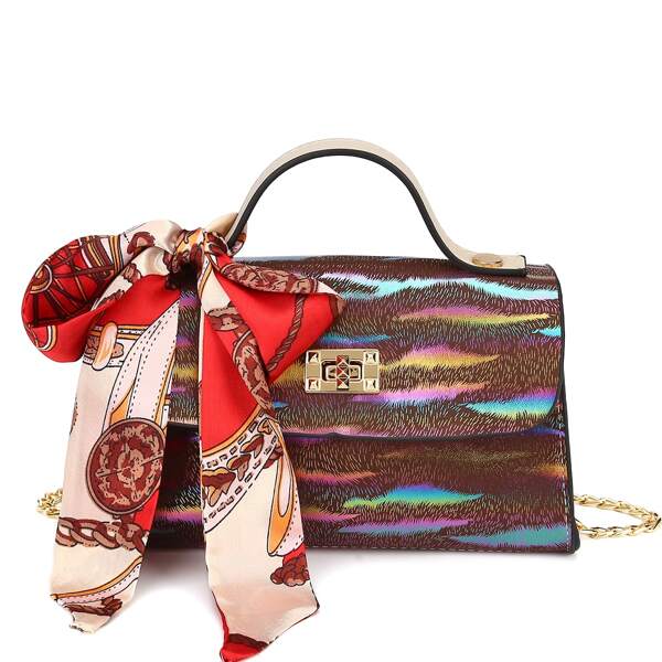 

Twilly Scarf Decor Chain Bag, Multicolor
