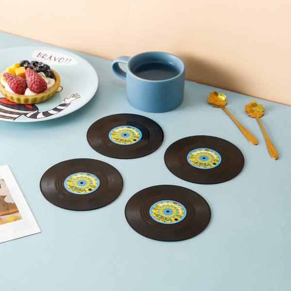 

4pcs Record Shaped Coaster, Blue