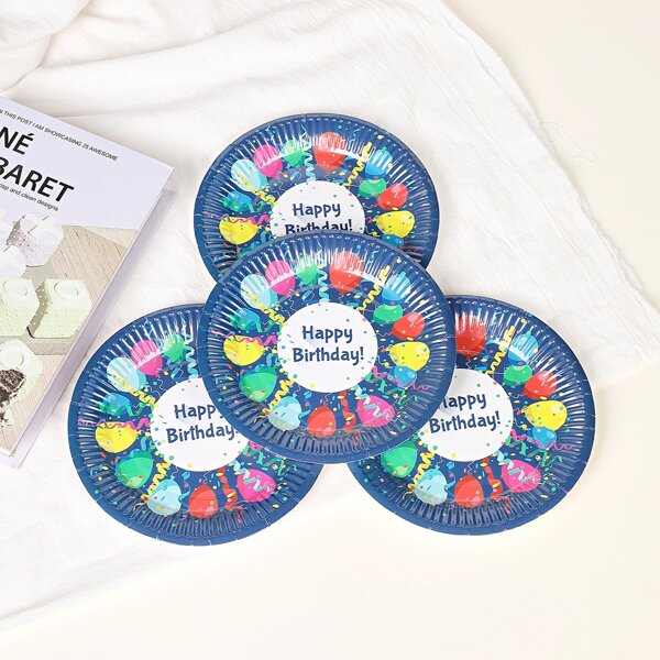 

10pcs Slogan Graphic Birthday Party Disposable Plate, Multicolor