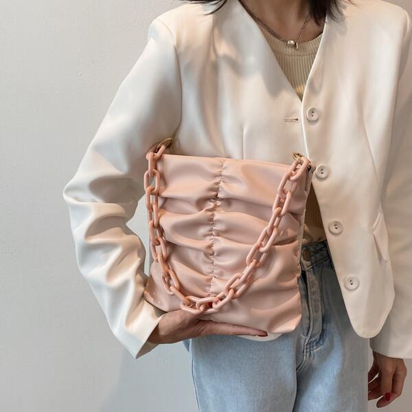 

Minimalist Ruched Design Chain Shoulder Bag, Pink