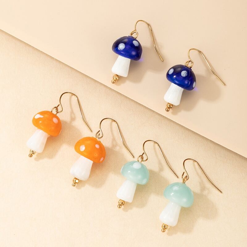 

3pairs Mushroom Charm Earrings, Multicolor
