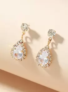 Cubic Zirconia Water Drop Decor Earrings - Yellow Gold - View 2