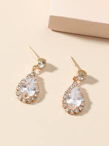 Cubic Zirconia Water Drop Decor Earrings - Yellow Gold - View 3