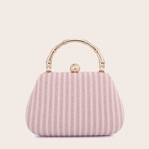 

Striped Pattern Chain Clutch Bag, Pink