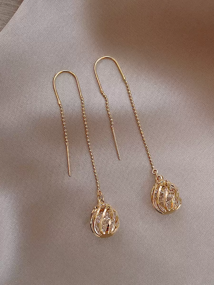 Andkiss Rhinestone Decor Drop Earrings - Yellow Gold - View 1
