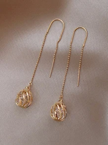 Andkiss Rhinestone Decor Drop Earrings - Yellow Gold - View 2