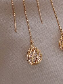 Andkiss Rhinestone Decor Drop Earrings - Yellow Gold - View 3