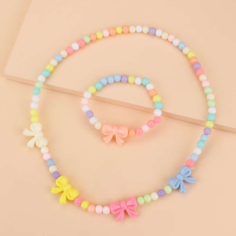 

1pc Butterfly Beaded Necklace & 1pc Bracelet, Multicolor
