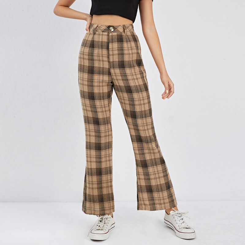 

Plaid Button Fly Pants, Multicolor
