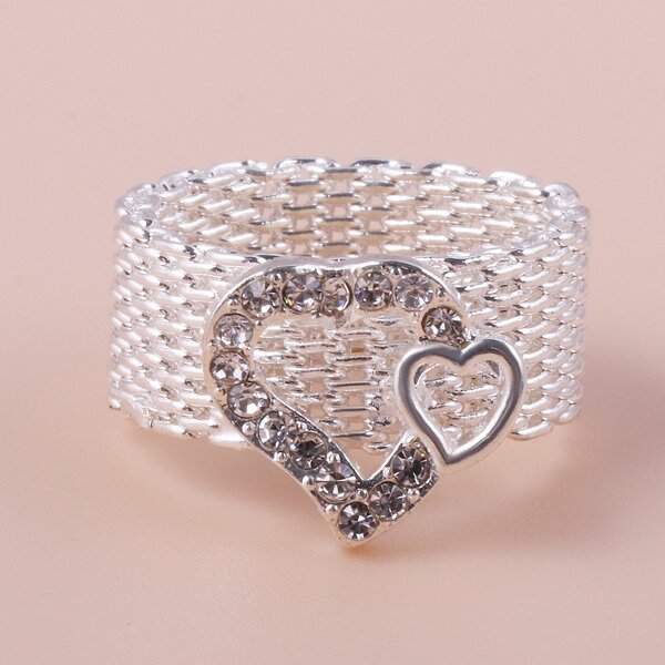 

Rhinestone Decor Hollow Ring, Silver
