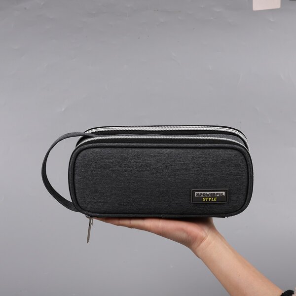 

1pc Portable Canvas Pencil Bag, Grey