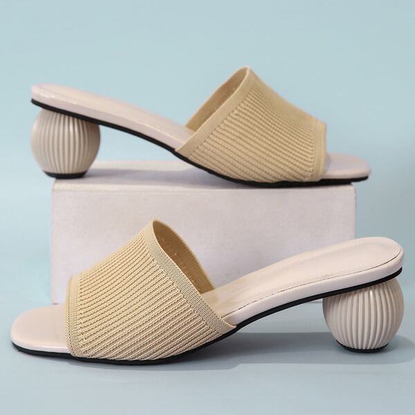 

Minimalist Knit Sculptural Heeled Mules, Beige