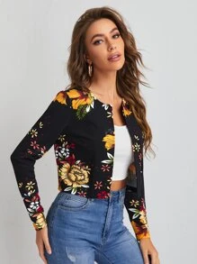 SHEIN Clasi Cazadoras Floral Casual - Negro - Ver 1