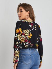 SHEIN Clasi Cazadoras Floral Casual - Negro - Ver 2