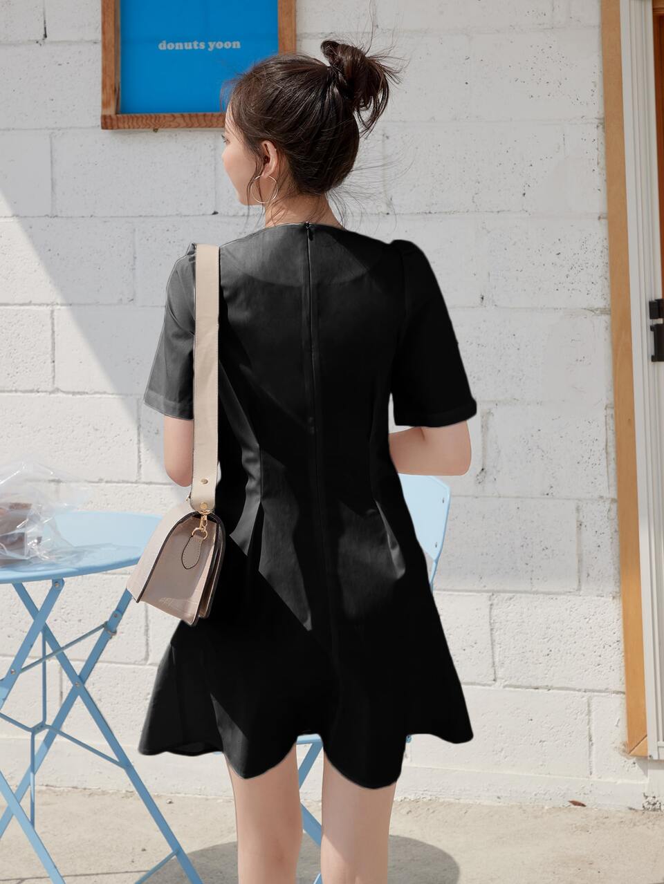 Solid Square Neck A-Line Dress Sundress,Casual Women Dresses