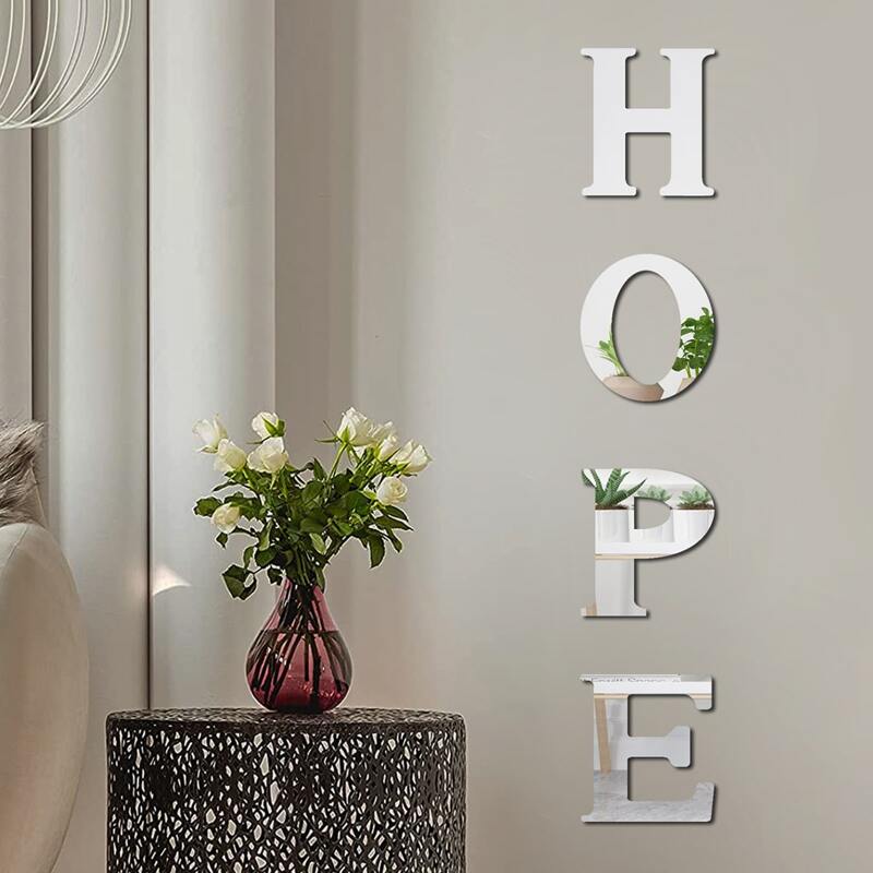 

4pcs Letter Design Mirror Surface Wall Sticker, Silver