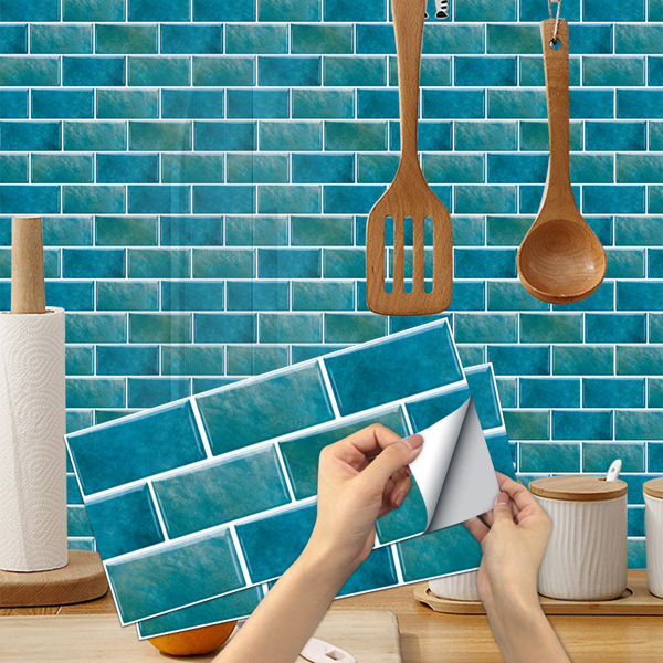 

6pcs Brick Pattern Wall Sticker, Blue
