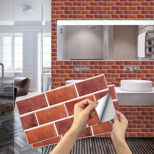 

6pcs Brick Pattern Wall Sticker, Redwood