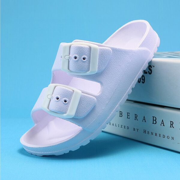

Toddler Girls Eyelet Buckle Decor Slides, White