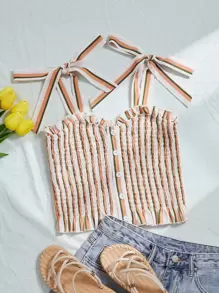 Striped Shirred Cami Top - Multicolor - View 1