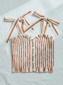 Striped Shirred Cami Top - Multicolor - View 5