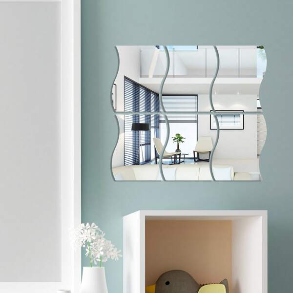 

6pcs Mirror Surface Wall Sticker, Silver