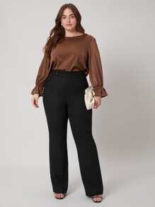 SHEIN PLUS VISCOSE FLARE LEG TROUSERS - Black - View 1