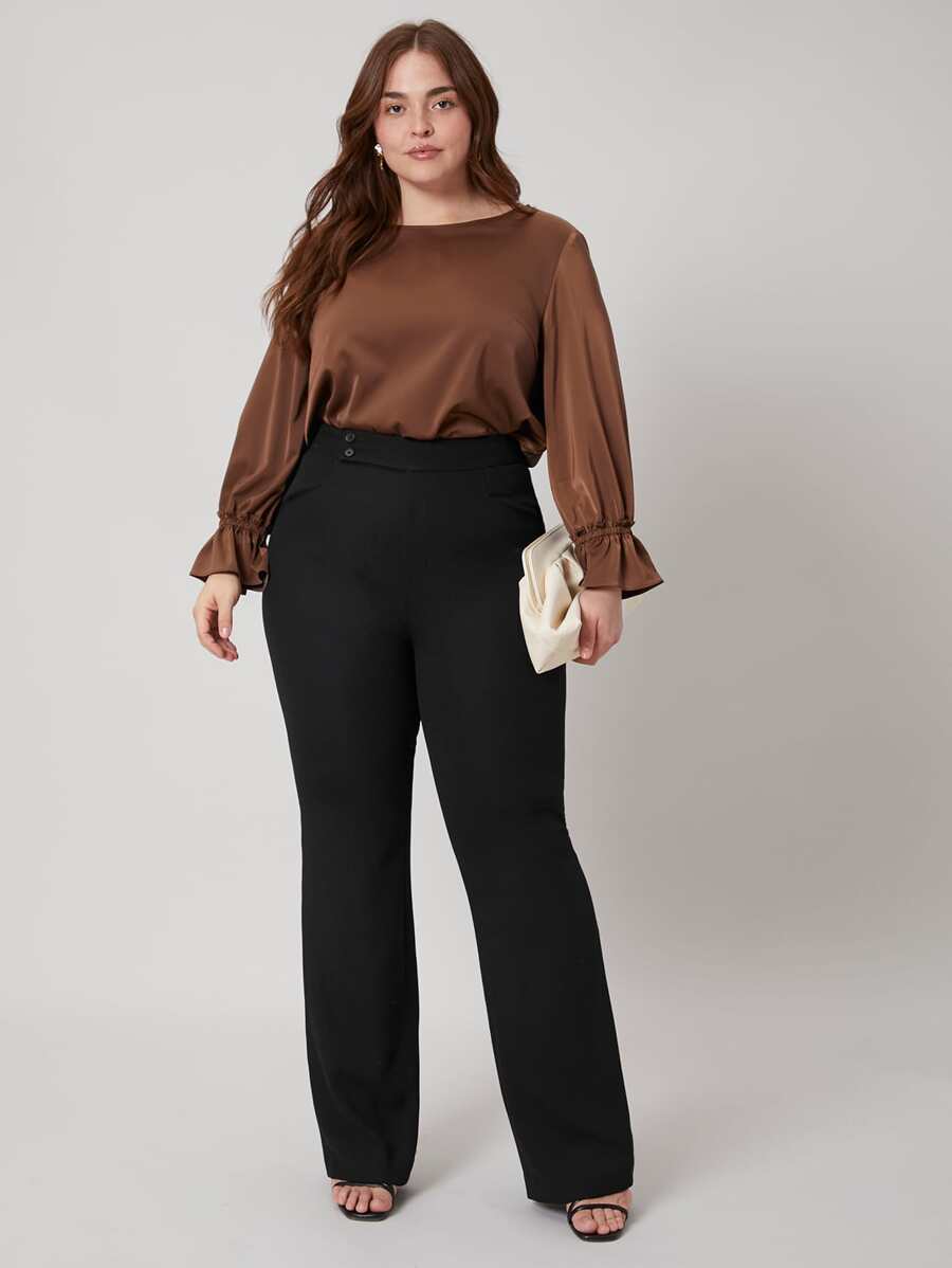 SHEIN PLUS VISCOSE FLARE LEG TROUSERS - Black - View 1
