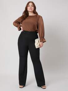 SHEIN PLUS VISCOSE FLARE LEG TROUSERS - Black - View 3