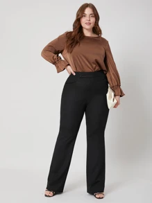 SHEIN PLUS VISCOSE FLARE LEG TROUSERS - Black - View 5