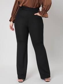SHEIN PLUS VISCOSE FLARE LEG TROUSERS - Black - View 7