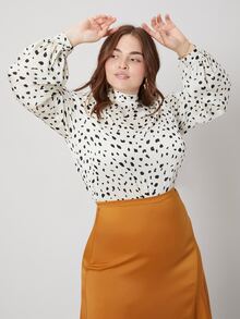 SHEIN Plus Balloon Sleeve Top - Black and White - View 5