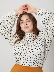 SHEIN Plus Balloon Sleeve Top - Black and White - View 7