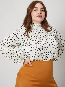 SHEIN Plus Balloon Sleeve Top - Black and White - View 8