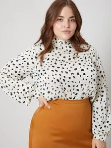 SHEIN Plus Balloon Sleeve Top - Black and White - View 9