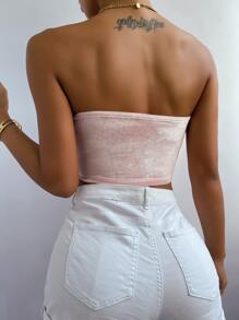 Letter Rhinestone Detail Velvet Tube Top - Baby Pink - View 2