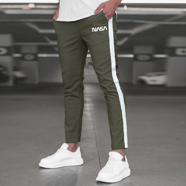 

Men Letter Graphic Side Panel Fitted Pants, Army green