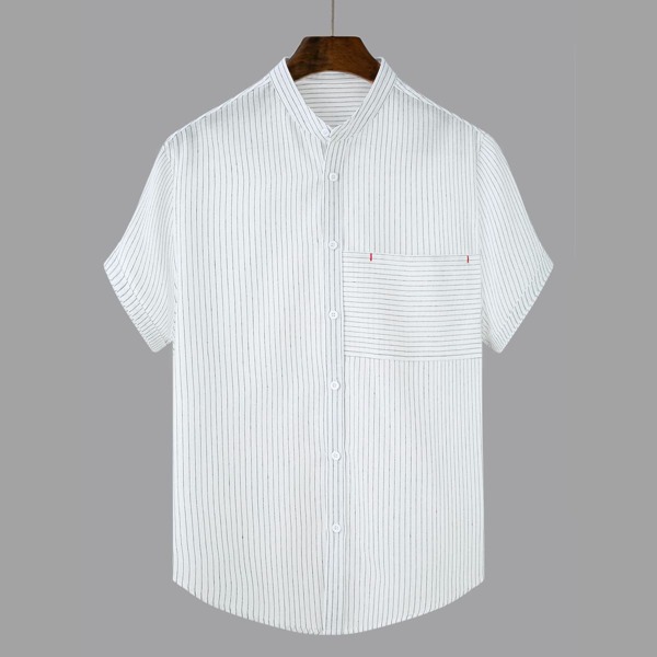 

Men Stand Neck Stripe Shirt, White