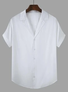 Manfinity Homme Hombres Camisa de cuello con solapa con botón - Blanco - View 1