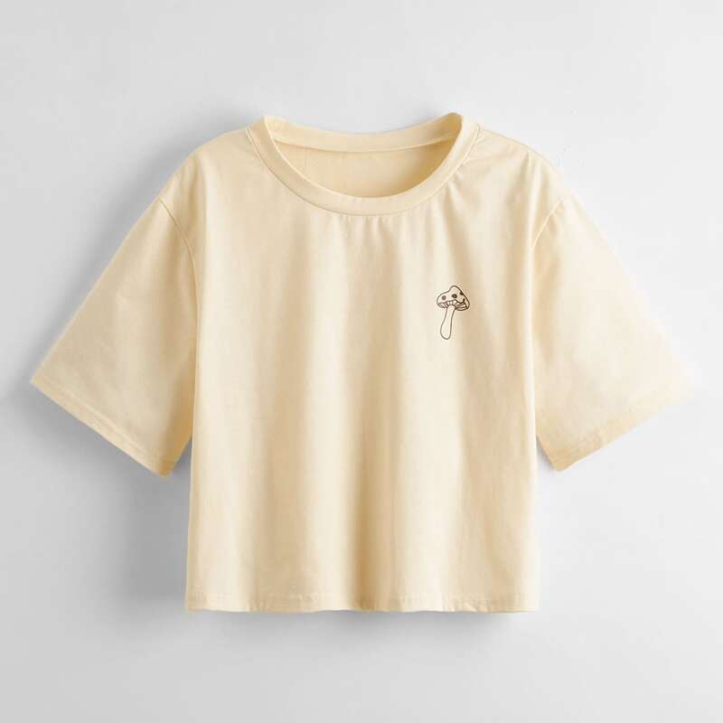 

Mushroom Graphic Boxy Tee, Beige