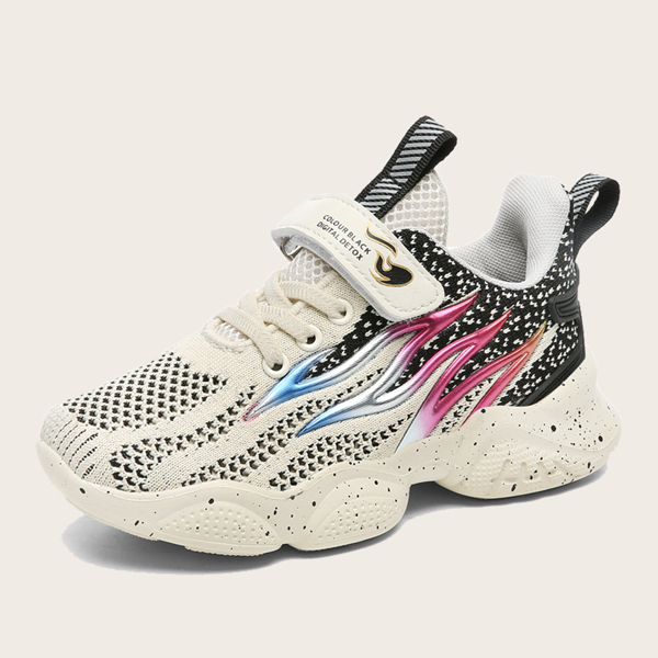 

Boys Flame Graphic Velcro Strap Knit Chunky Sneakers, Beige