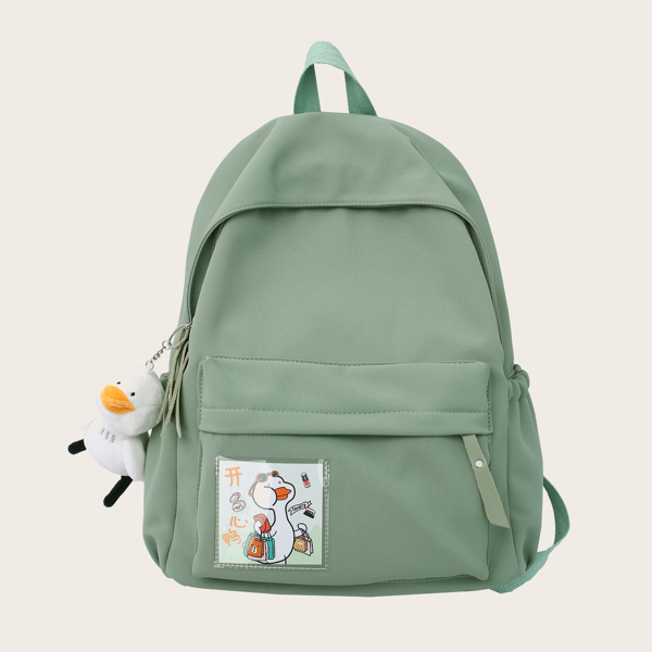 

Cartoon Graphic Pocket Front Backpack, Green