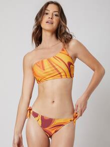 SHEIN Asymmetrical Neck Marbled Bikini, For Summer Beach Vacation - Multicolor - View 4
