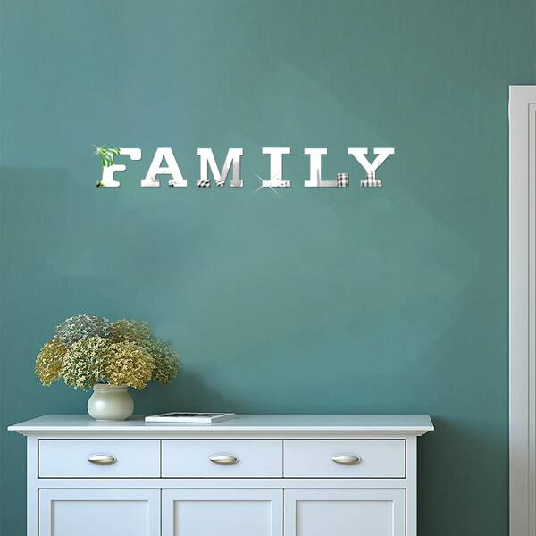 

6pcs Letter Design Mirror Surface Wall Sticker, Silver
