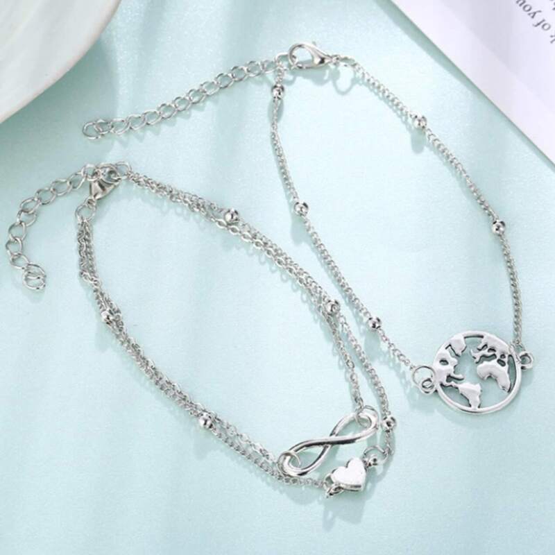 

3pcs Heart Decor Anklet, Silver