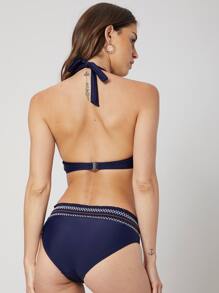 SHEIN V-Bar Detail Bikini For Summer Beach Vacation - Navy Blue - View 10