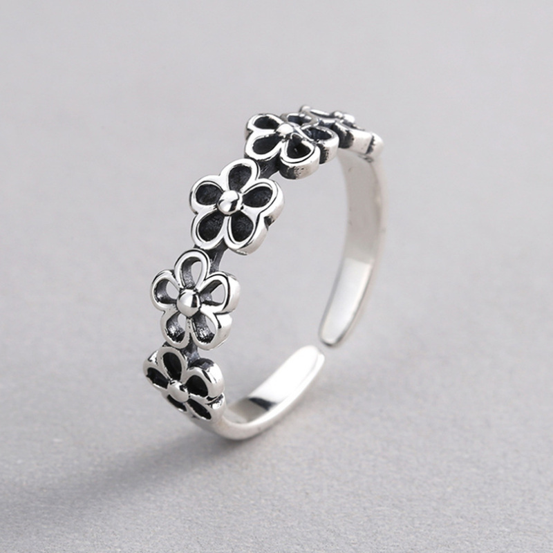 

Guys Flower Design Cuff Ring, Antique silver