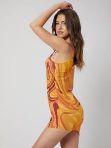 SHEIN Asymmetrical Bodycon Dress - Multicolor - View 9