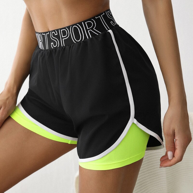 

2 In 1 Contrast Binding Sports Shorts, Black